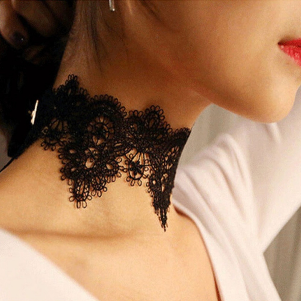 Black Laced Choker Necklace Chocker Tie